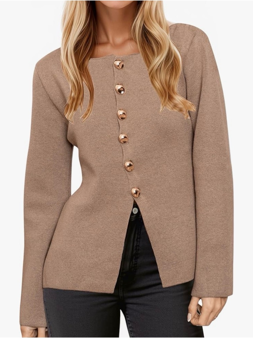Women's Button-Front Cardigan Sweater in Taupe